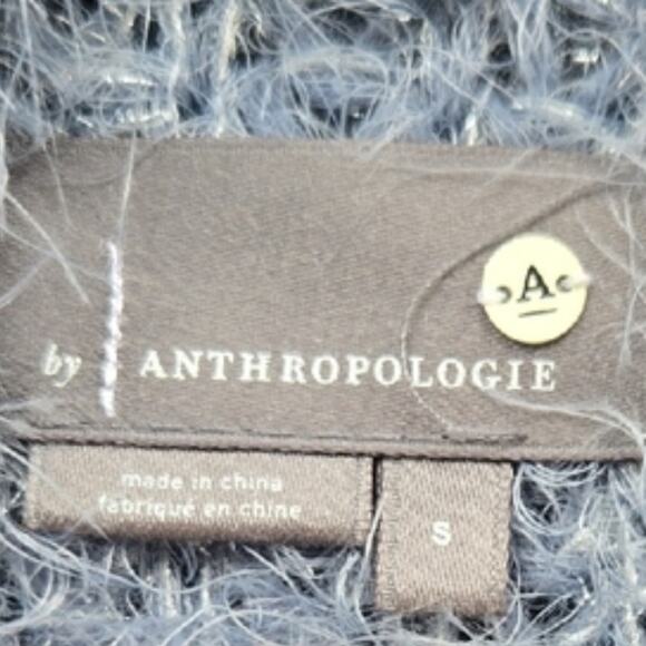 Anthropologie NWT 160.00 Larkin Shimmer Fuzzy Cardigan Slate Blue Small - Picture 3 of 10
